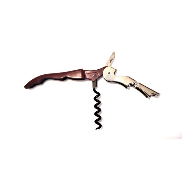 Burgundy Metal Corkscrew Doubled Hinged Waiters Wine Bottle Opener Foil Cutter - Picture 5 of 6